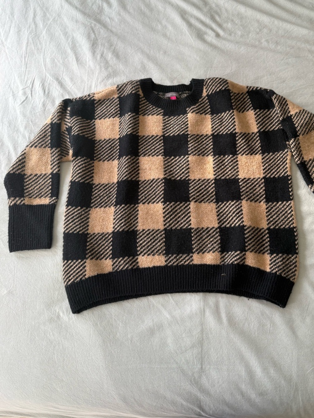 Check Black and Camel Knit Sweater